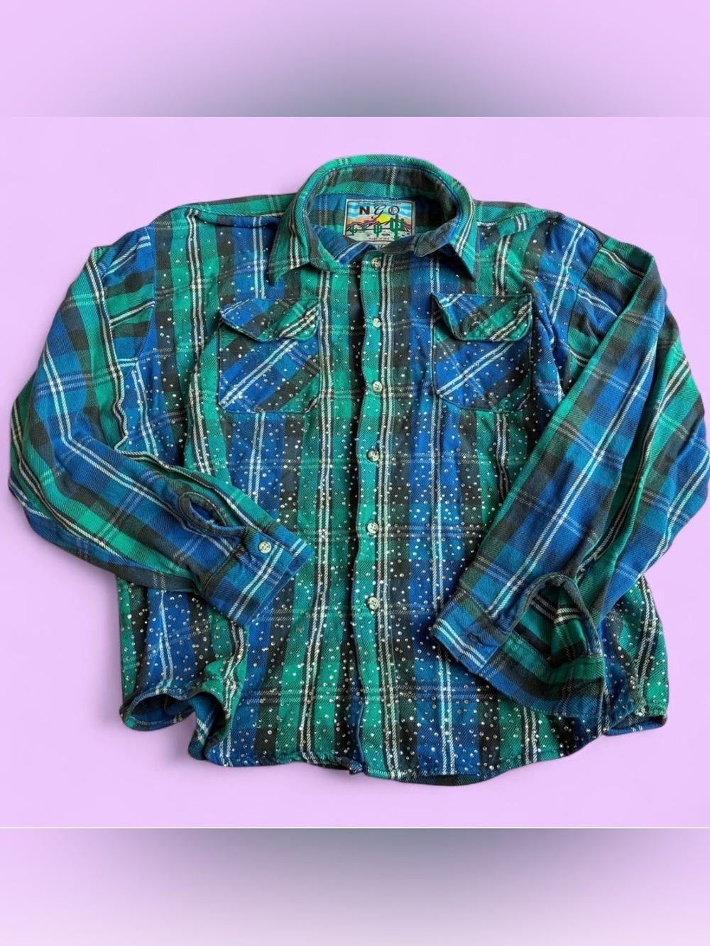 Nothing Grows Overnight Women’s Green Blue Plaid Button-Up Flannel Shirt Sz M